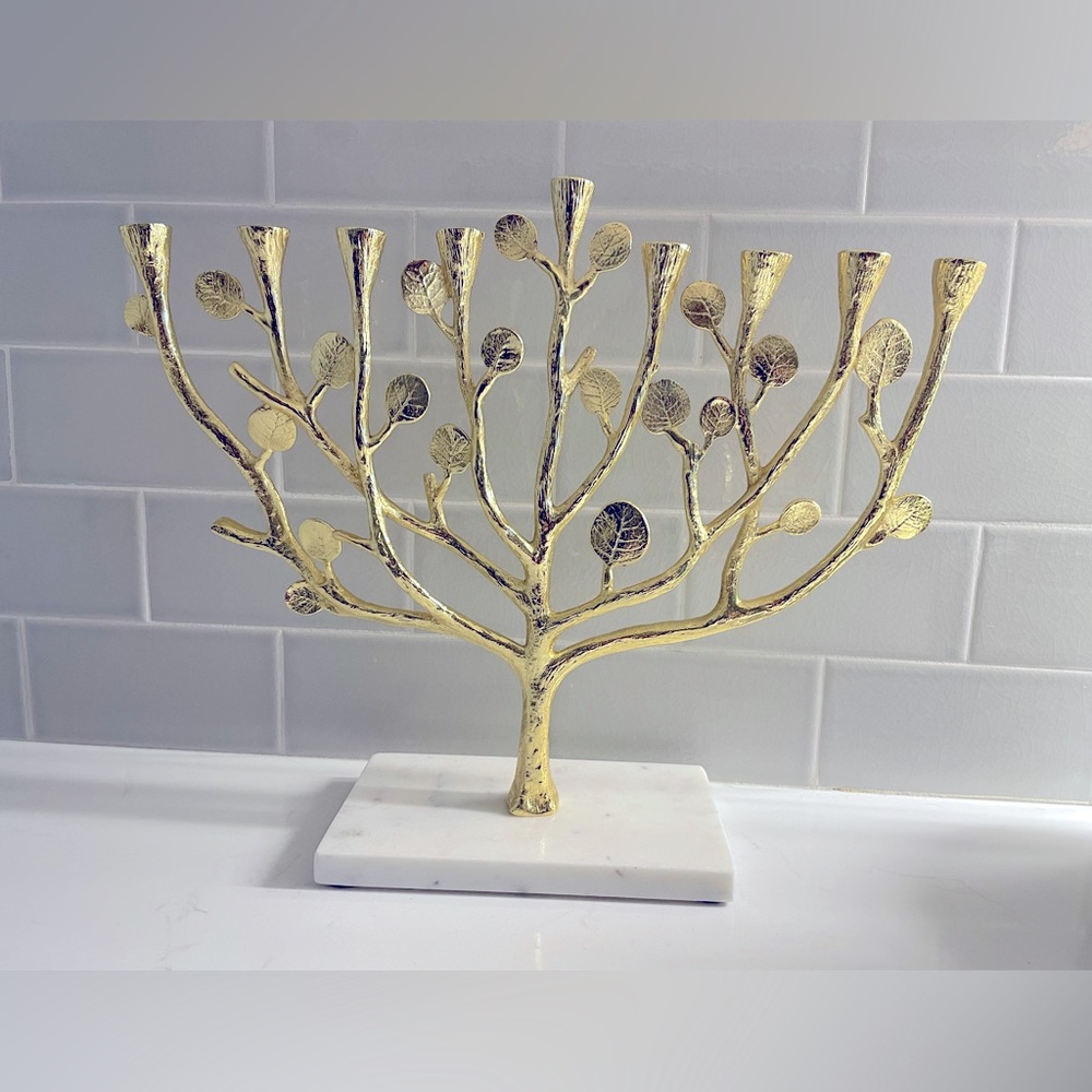 Michael Aram botanical leaf menorah gold